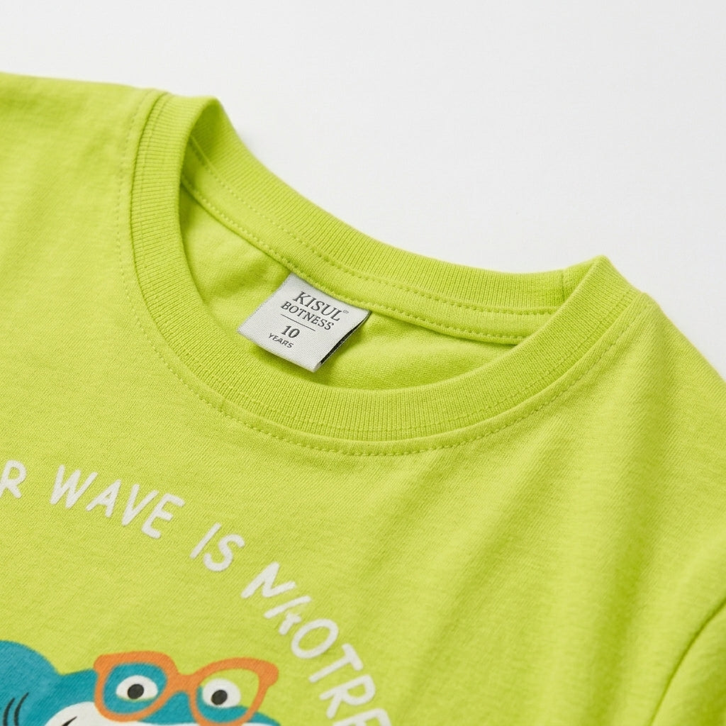 Boys Neon Green “Wave Adventure Shark” Graphic T-Shirt