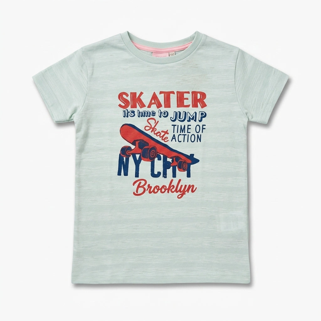 Boys Sky Blue “Skater NYC Brooklyn” Graphic Cotton T-Shirt