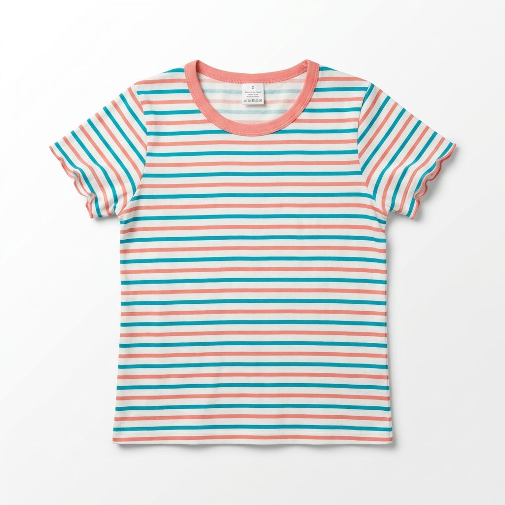 Girls Pastel Stripe Ruffle Sleeve Kids T-Shirt