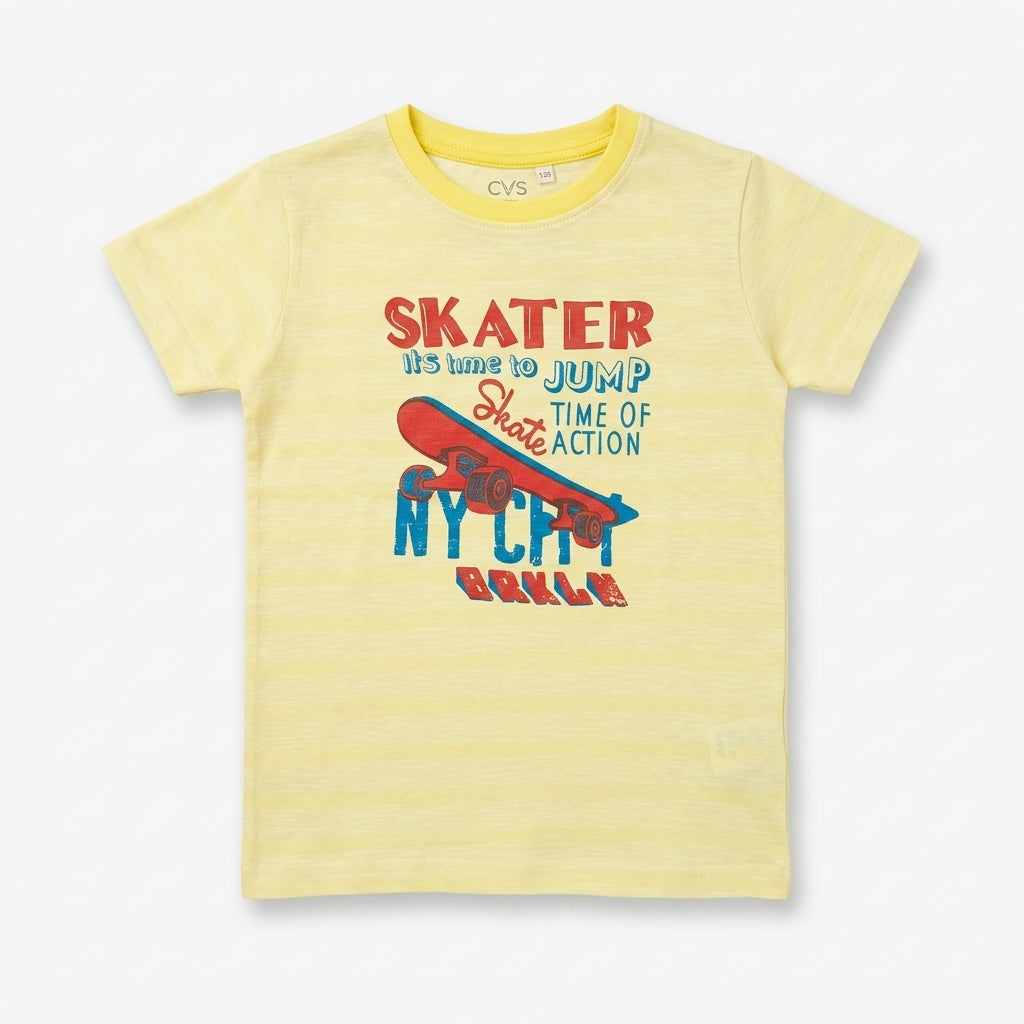 Boys Yellow “Skater NYC” Graphic Cotton T-Shirt