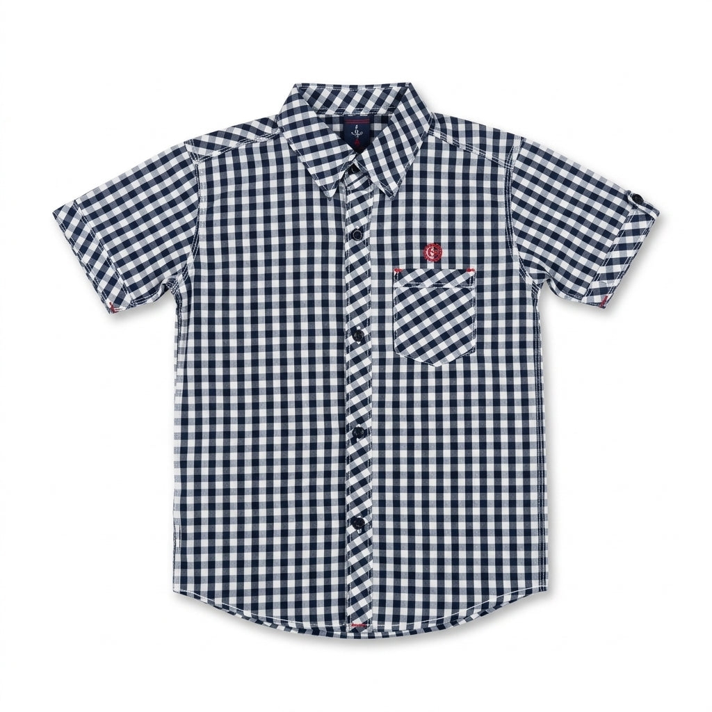 Boys Navy & White Micro Check Casual Shirt