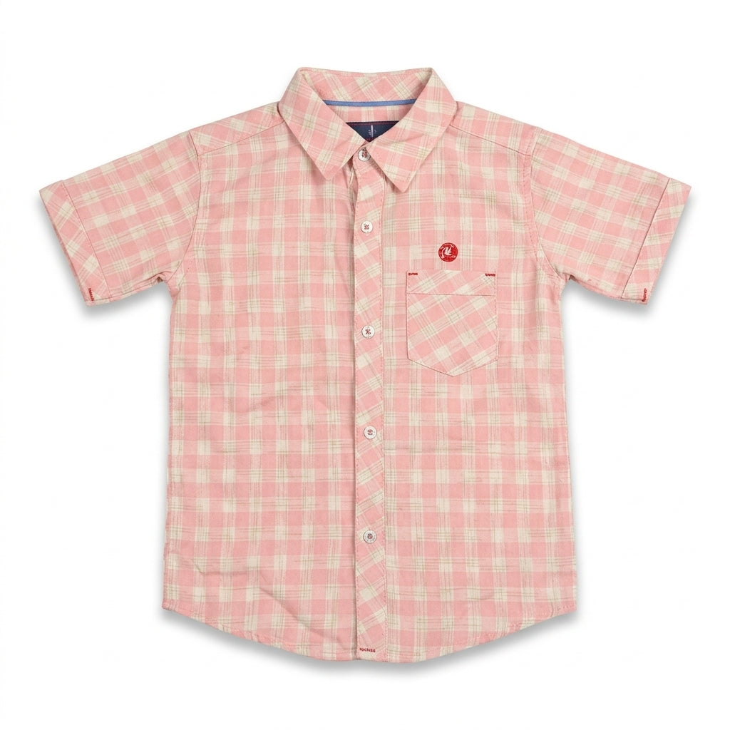 Boys Pink Plaid Short Sleeve Shirt