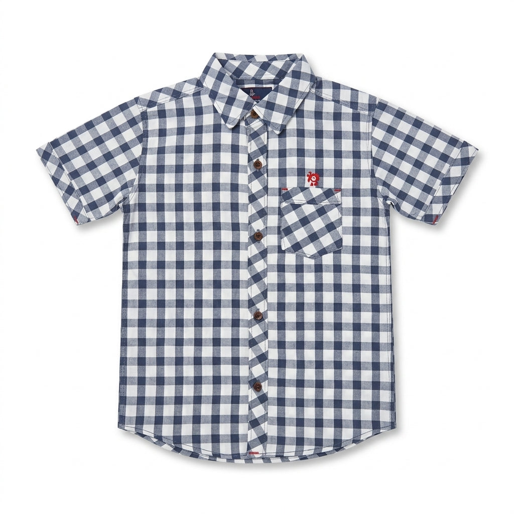 Boys Grey & White Checkered Casual Shirt