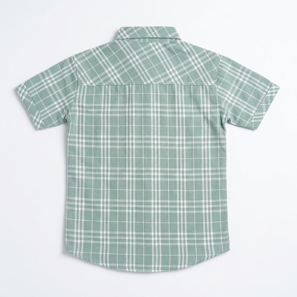 Boys’ Sage Green Plaid Casual Shirt