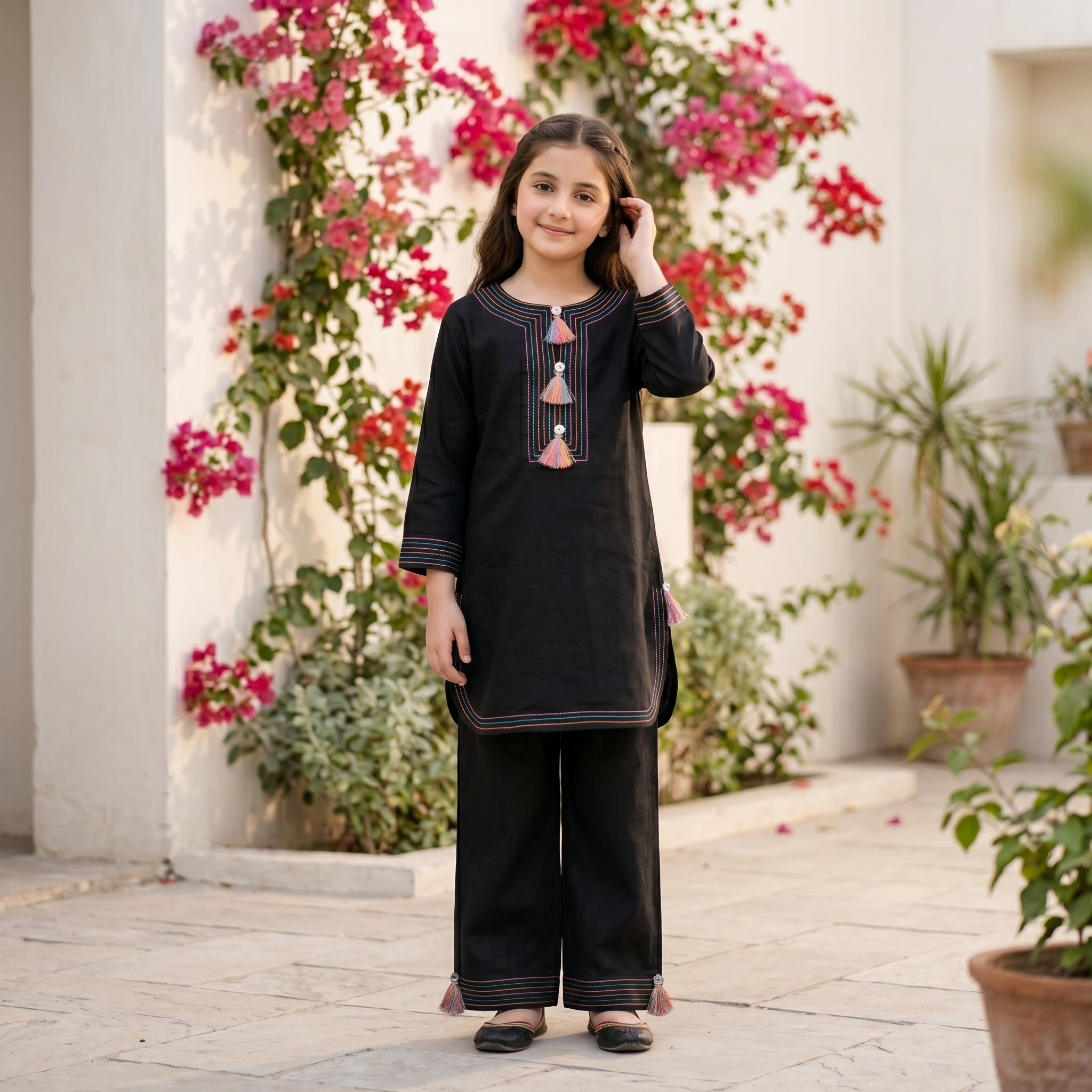 Midnight Charm Girls Ethnic Kurta Set