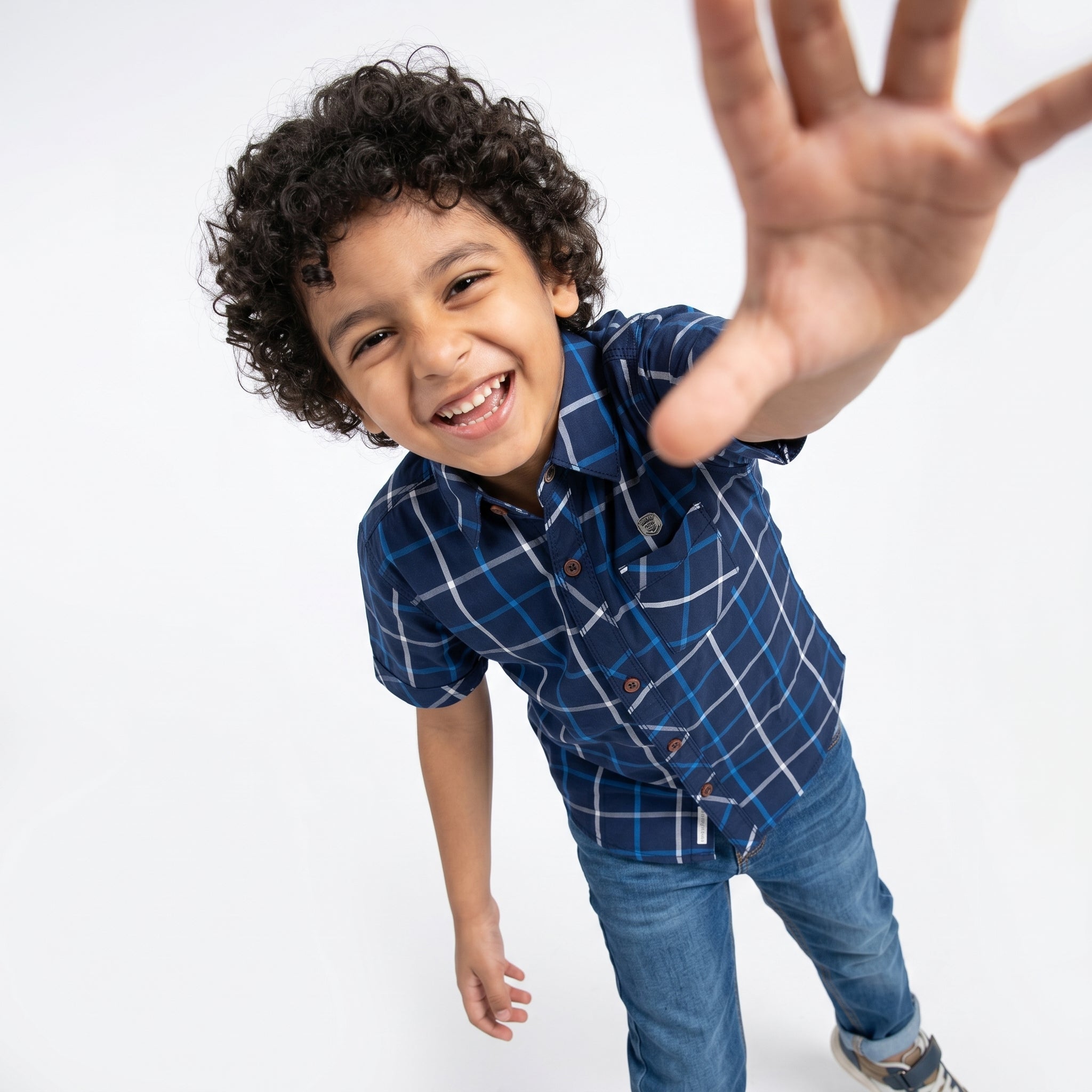 Boys Navy Blue Checkered Casual Shirt