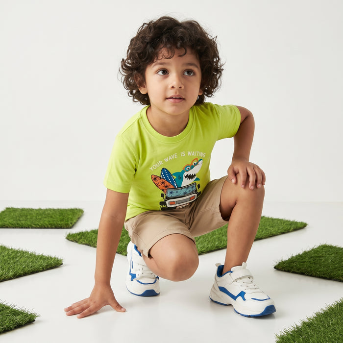 Boys Neon Green “Wave Adventure Shark” Graphic T-Shirt