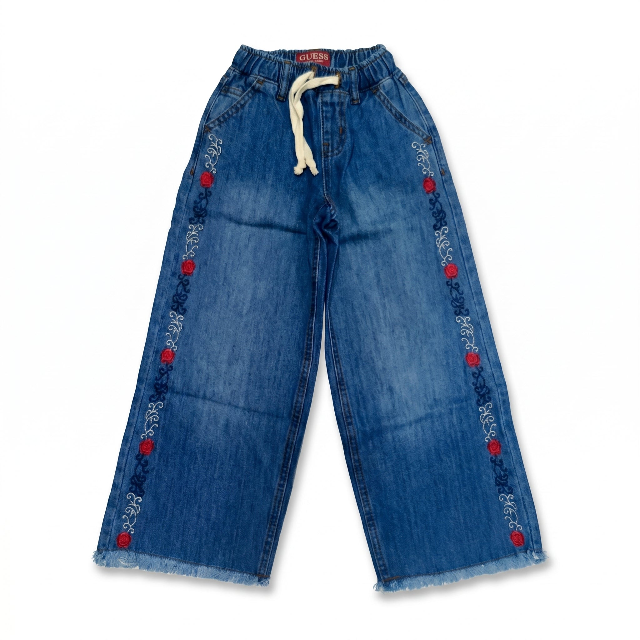 Embroidered Floral Wide-Leg Denim