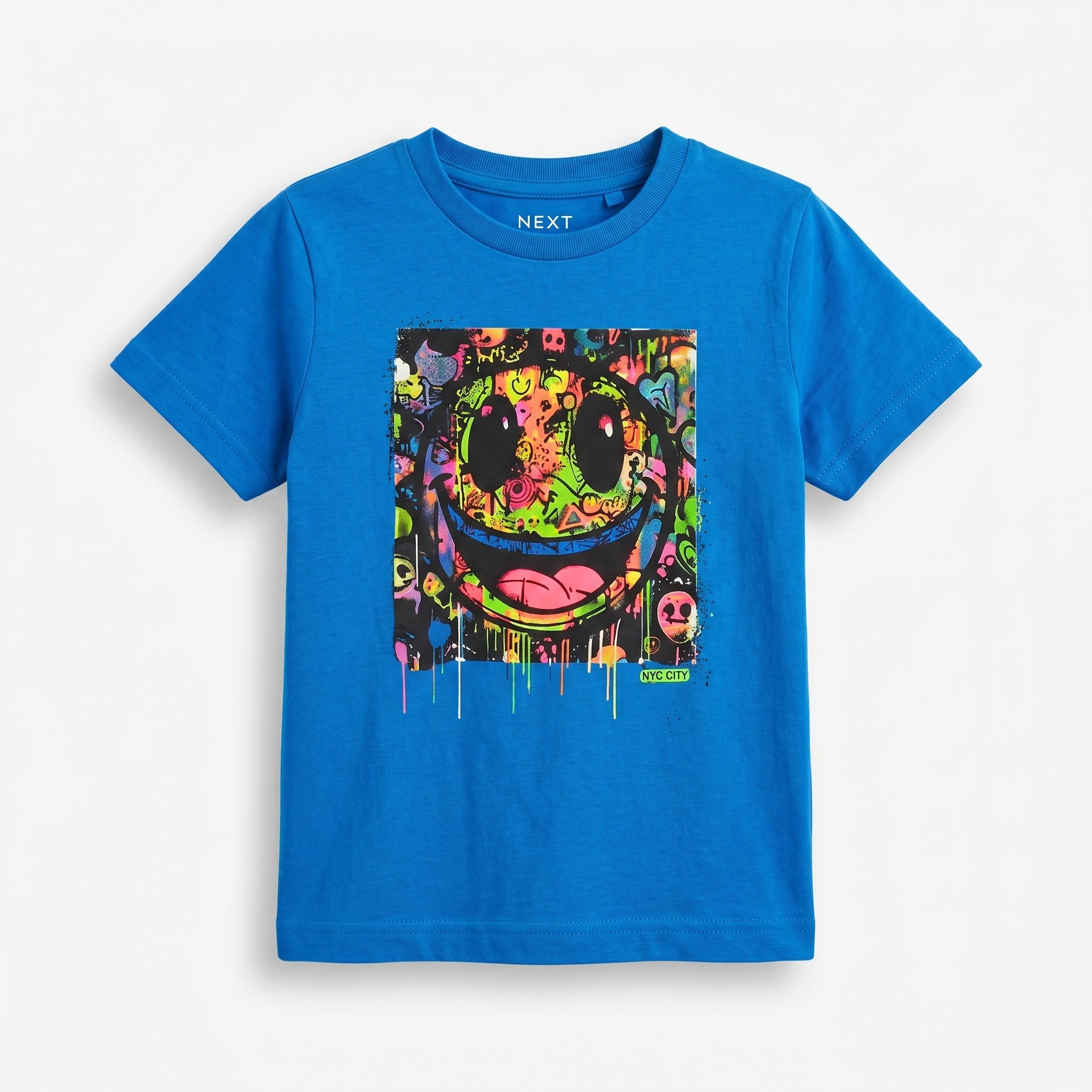 Kids Neon Graffiti Smiley Graphic T-Shirt