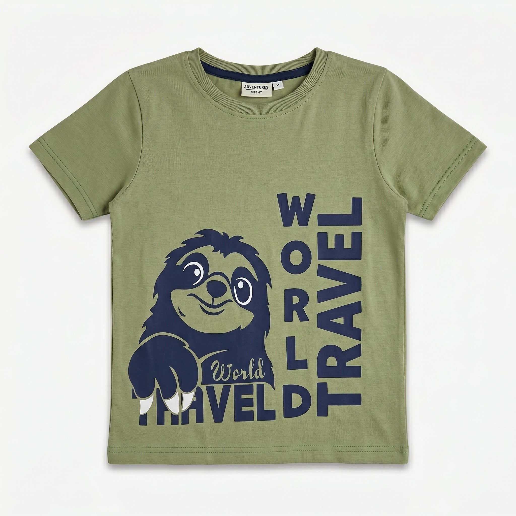Boys Olive Green Graphic Cotton T-Shirt