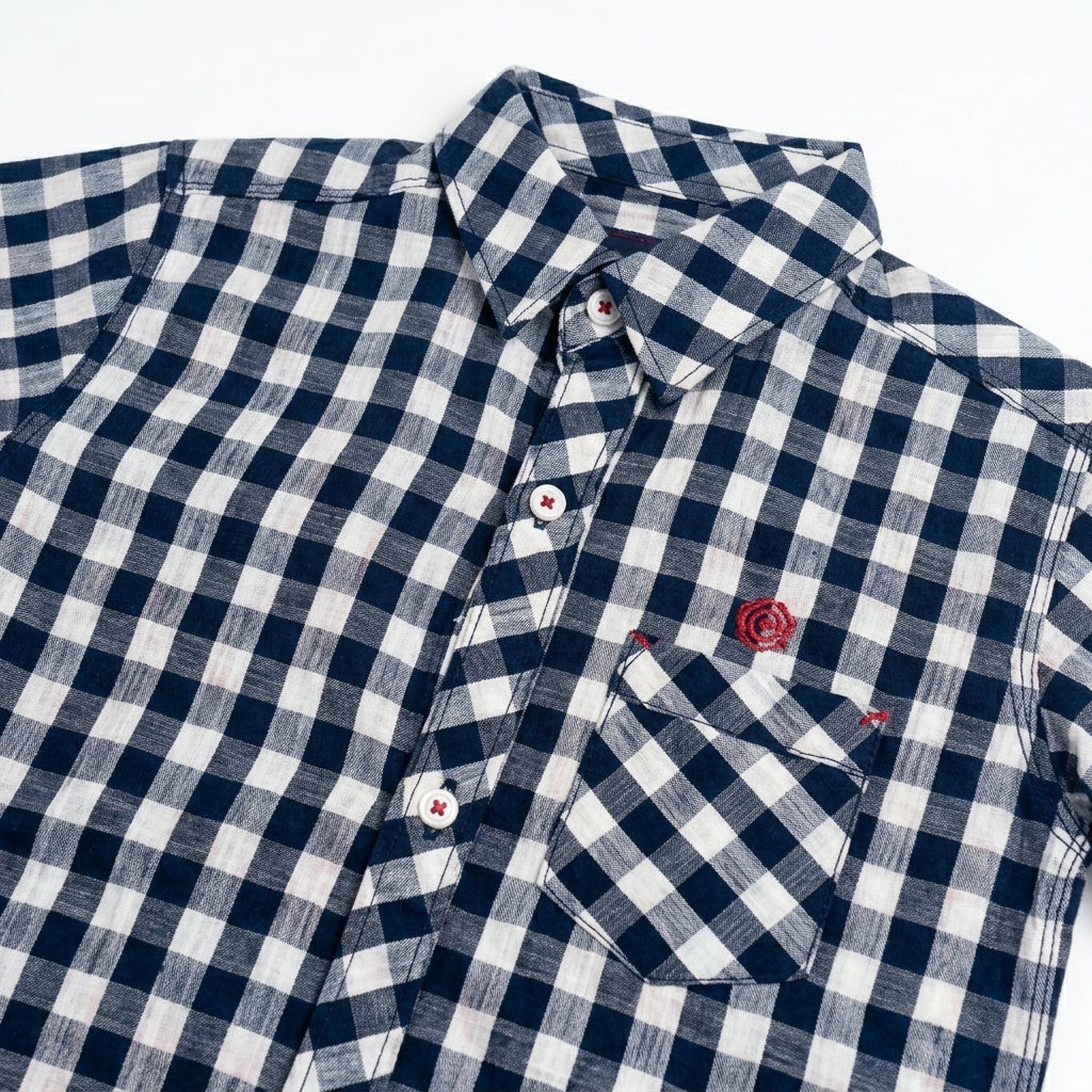 Boys Navy & White Checkered Casual Shirt