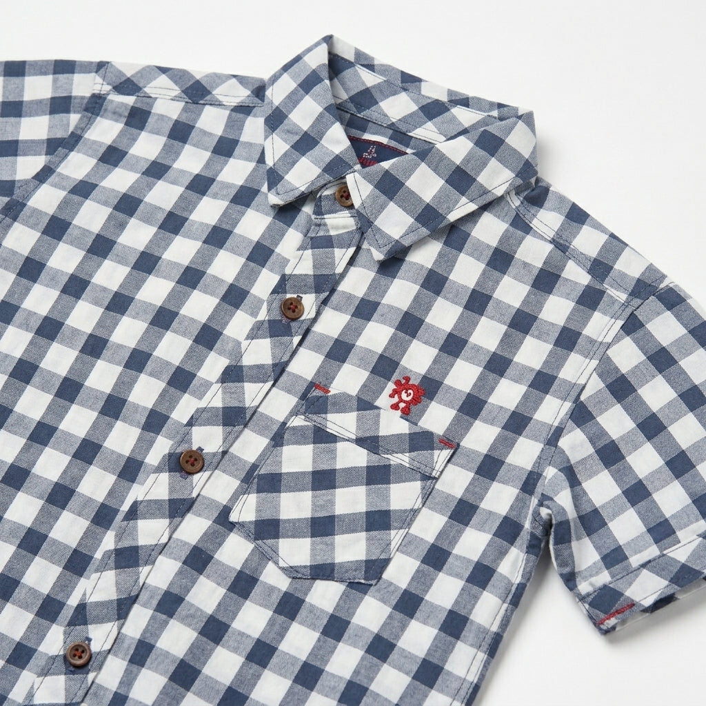 Boys Grey & White Checkered Casual Shirt