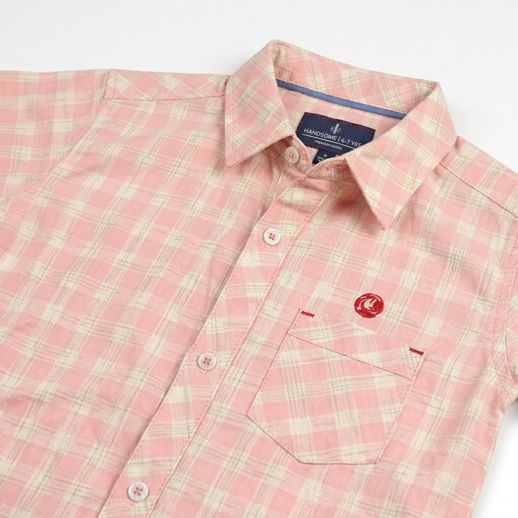Boys Pink Plaid Short Sleeve Shirt