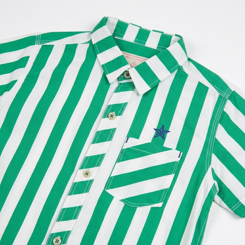 Boys Green & White Striped Casual Shirt