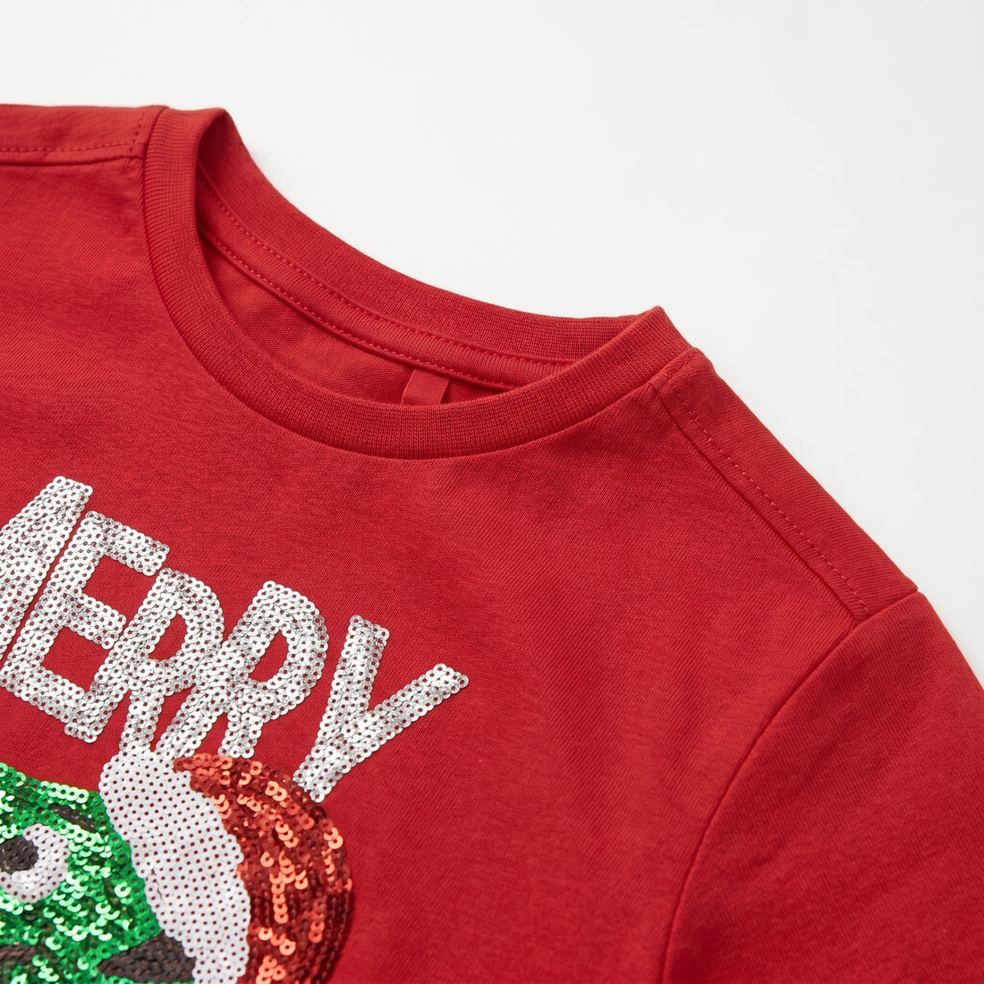 Girls Red “Merry Rexmas” Sequin Dinosaur Christmas T-Shirt