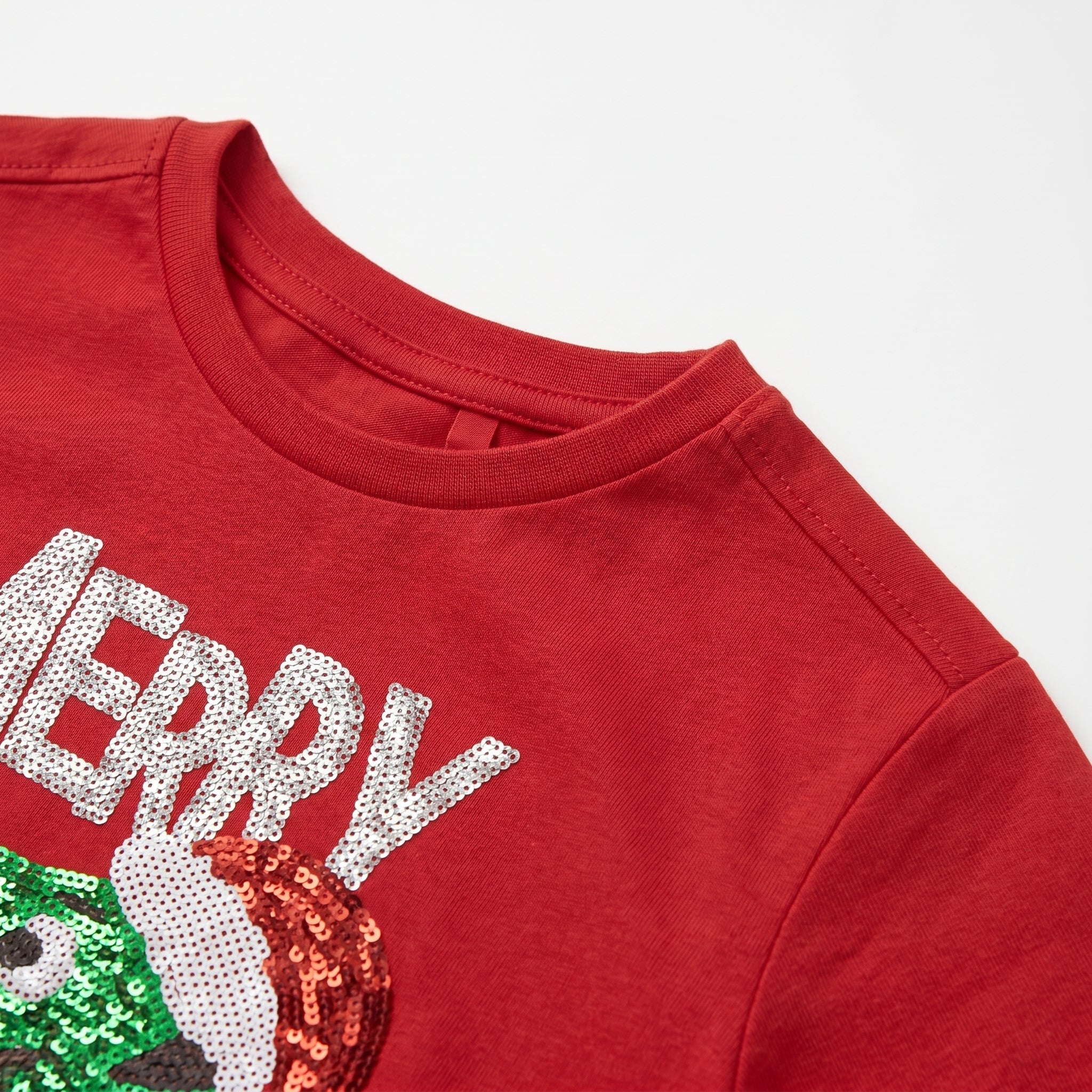 Girls Red “Merry Rexmas” Sequin Dinosaur Christmas T-Shirt