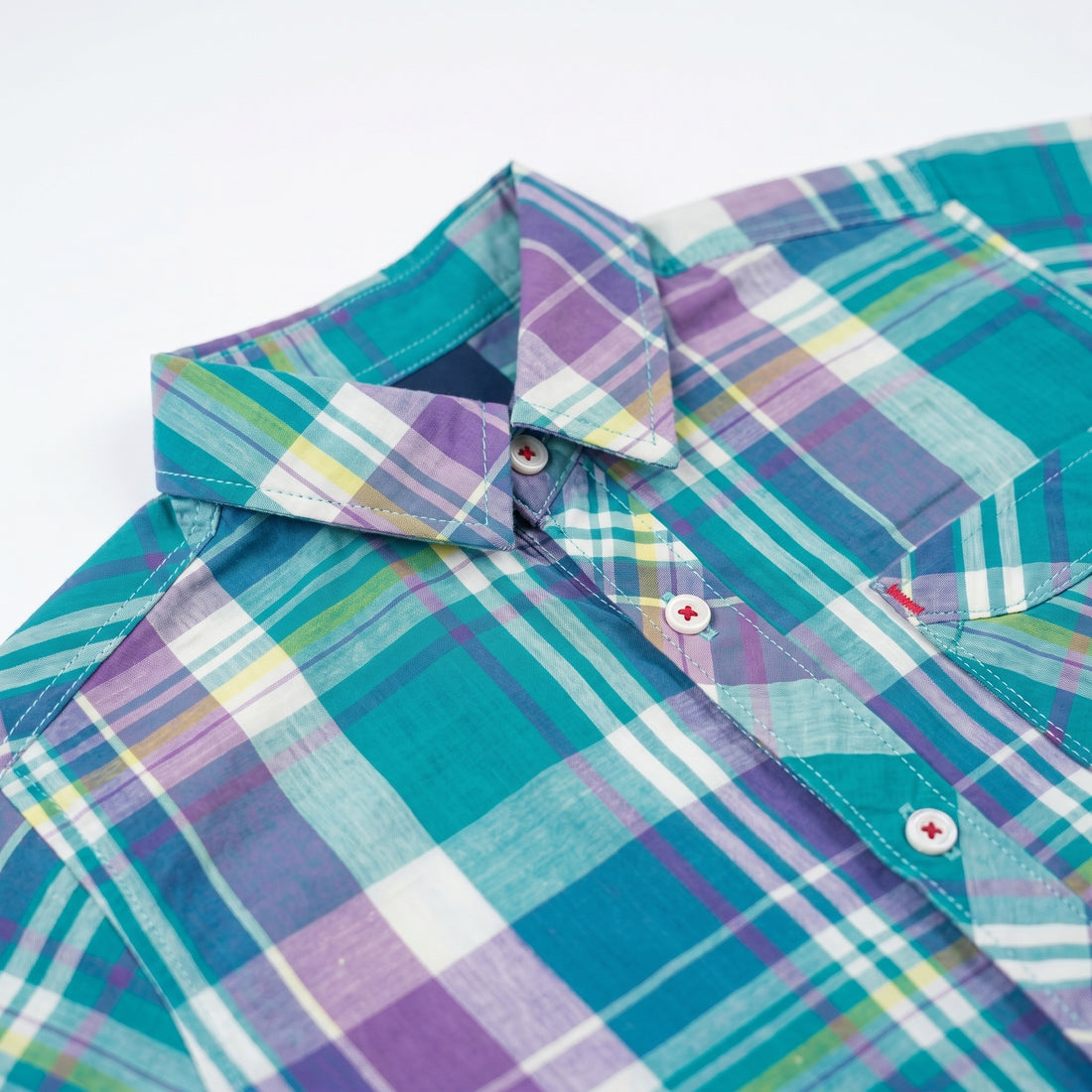 Boys Teal & Purple Checkered Casual  Shirt
