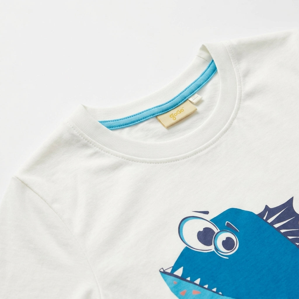 Kids White “Catch Him” Cartoon Fish Graphic T-Shirt