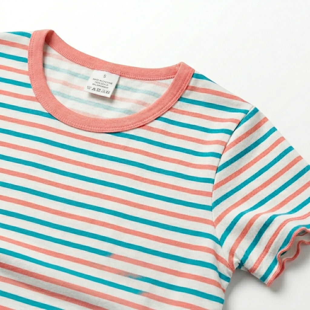 Girls Pastel Stripe Ruffle Sleeve Kids T-Shirt
