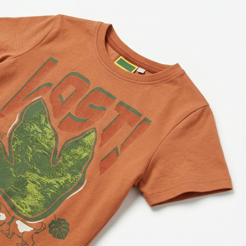 Boys Rust Orange “Lost in the Jungle” Graphic Cotton T-Shirt
