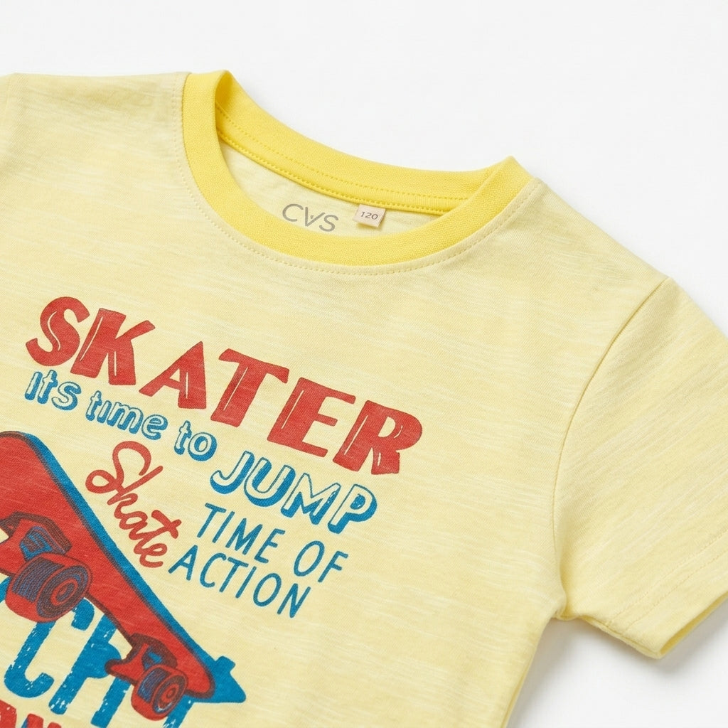 Boys Yellow “Skater NYC” Graphic Cotton T-Shirt