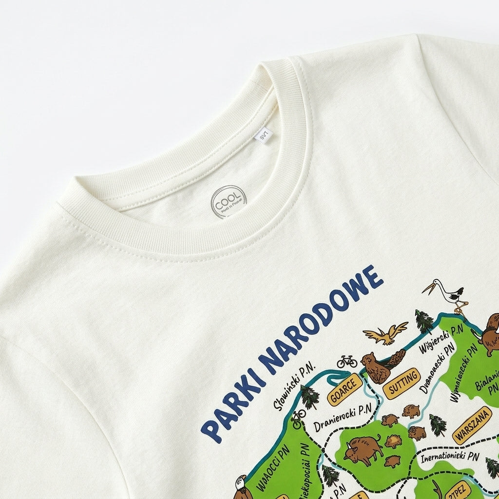 White “Poland National Parks Map” Graphic Cotton T-Shirt