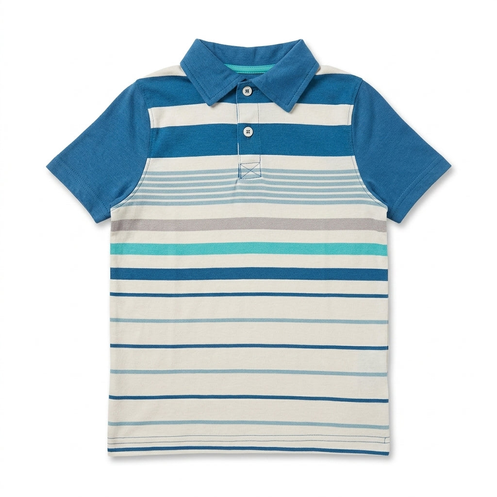 Boys Blue Multi-Stripe Polo Shirt