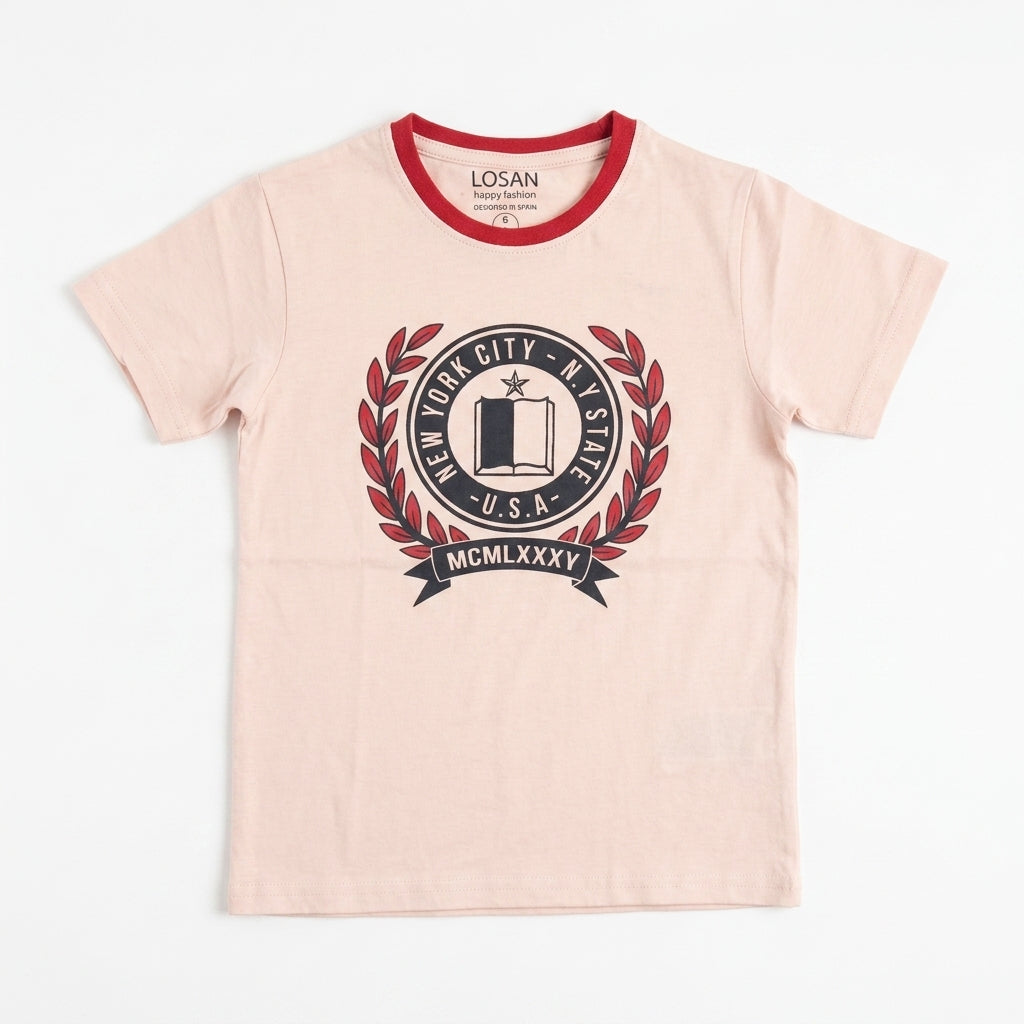 Girls Light-Pink “New York City Crest” Graphic T-Shirt