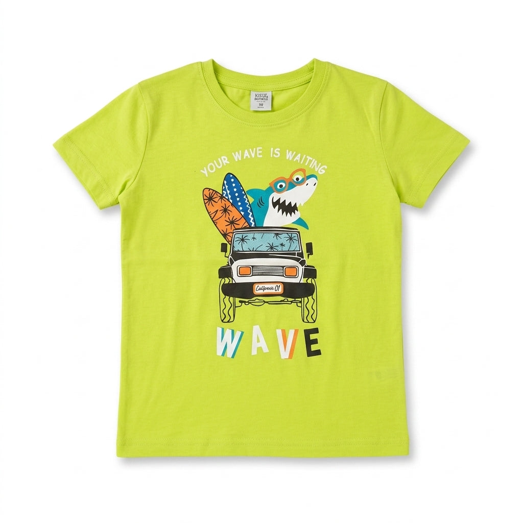Boys Neon Green “Wave Adventure Shark” Graphic T-Shirt