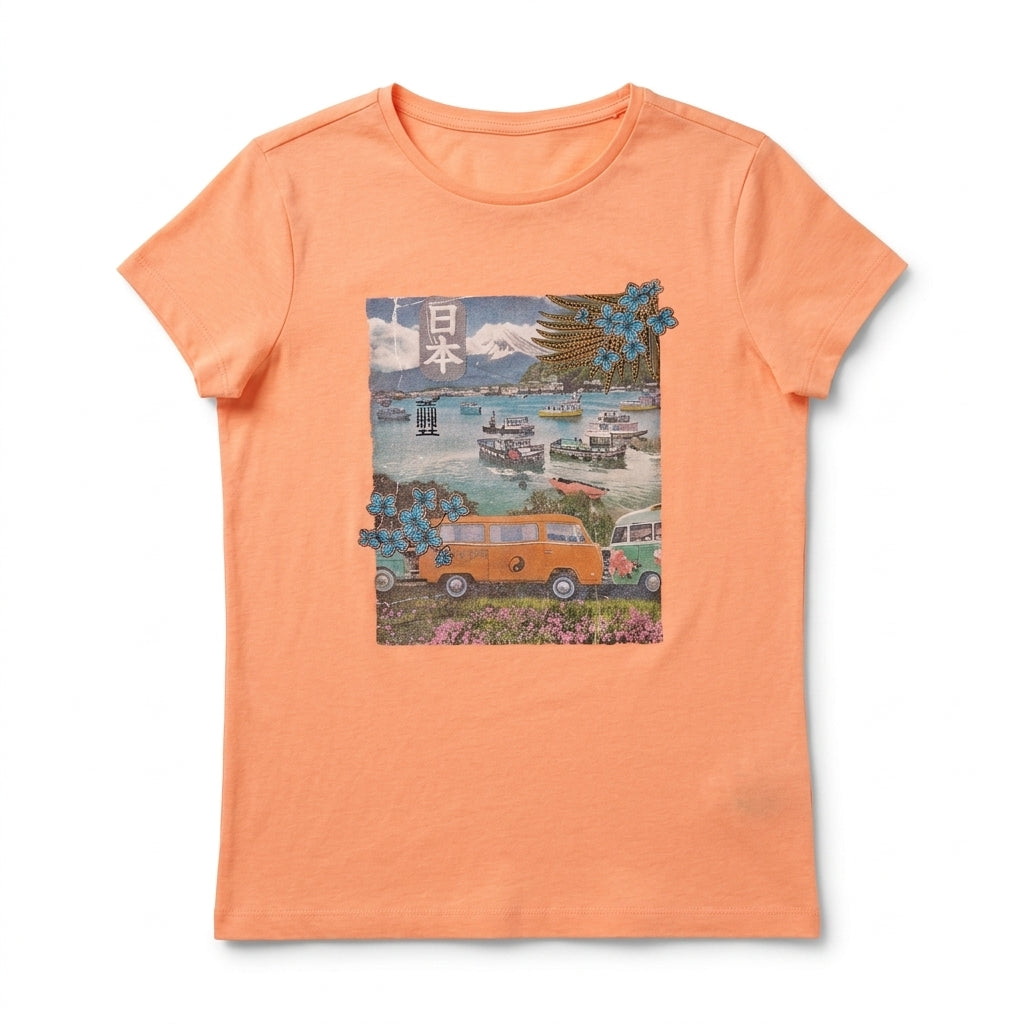 Girls Sunset Japan Scenic Print Kids T-Shirt