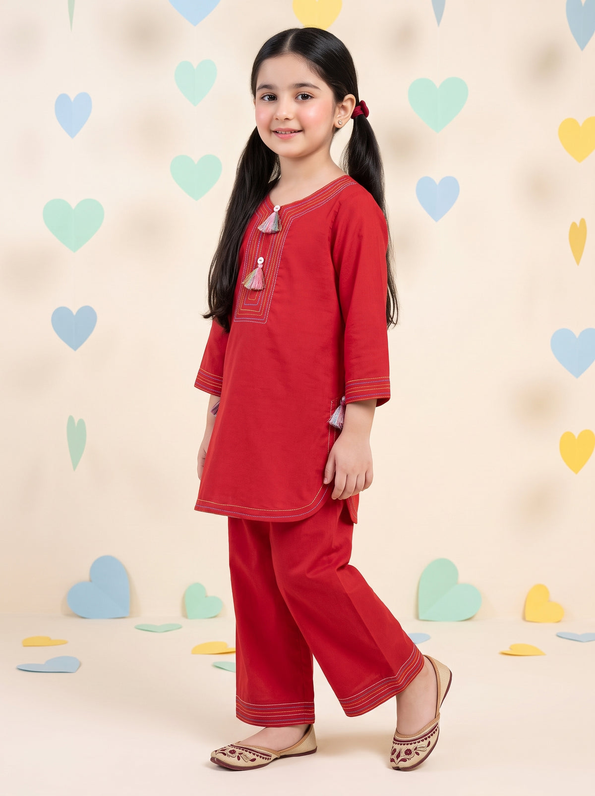 Ruby Red Girls Kurta Pajama with Tassel