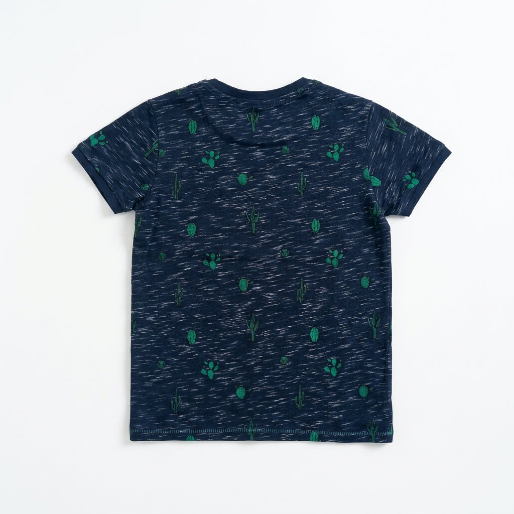 Boys Navy Blue Cactus Print Pocket T-Shirt