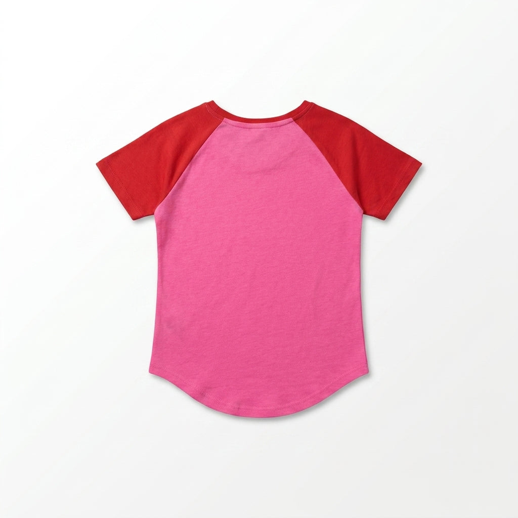 Girls Pink “Love 4Ever” Heart Graphic Raglan T-Shirt
