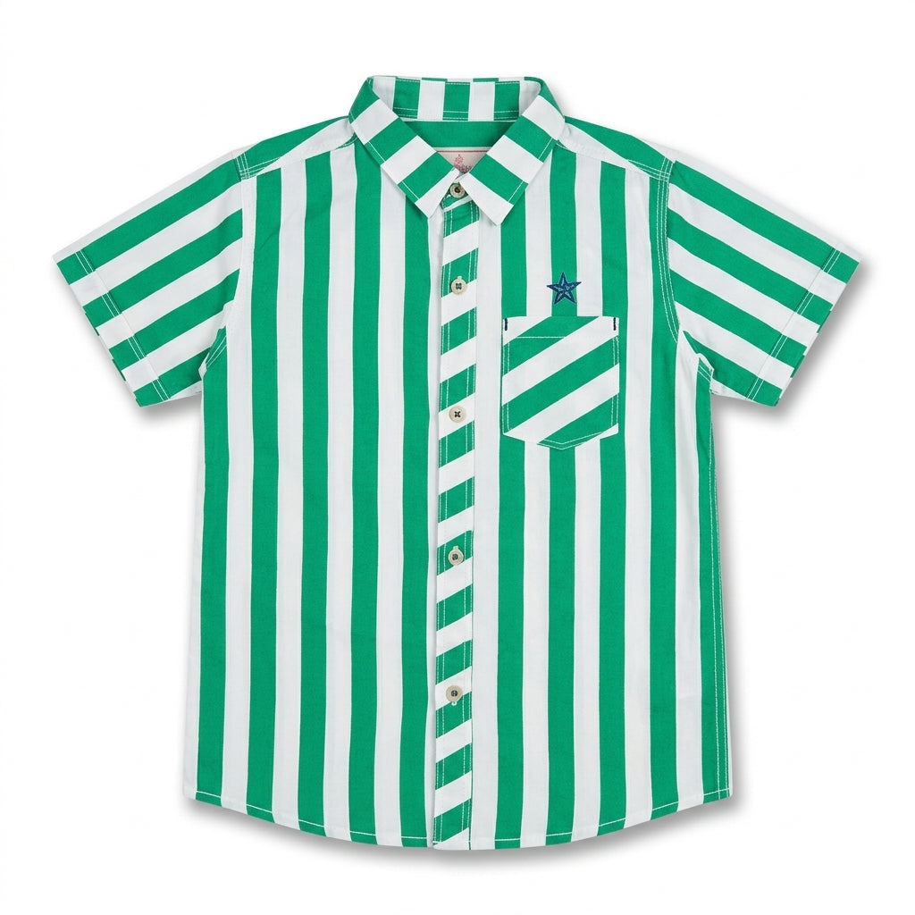 Boys Green & White Striped Casual Shirt