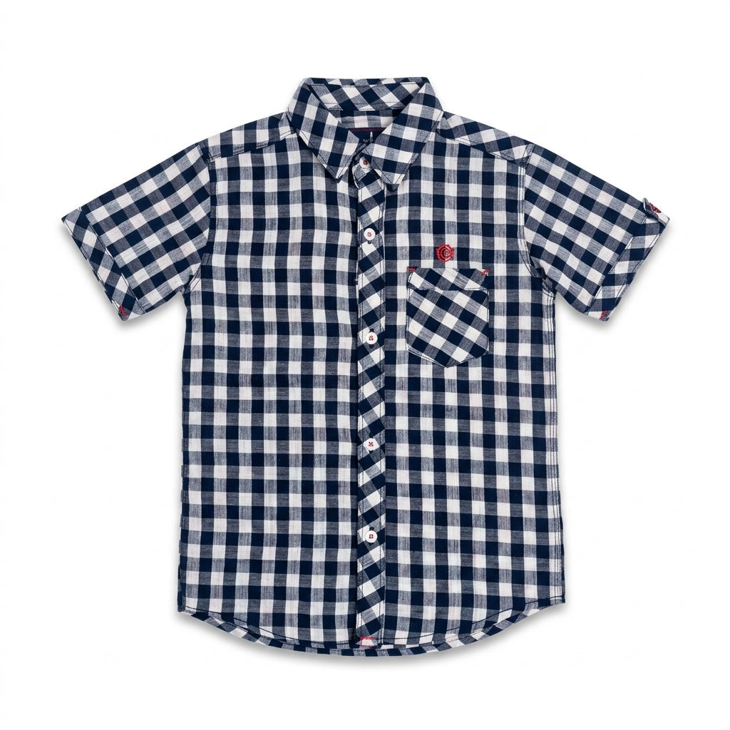 Boys Navy & White Checkered Casual Shirt