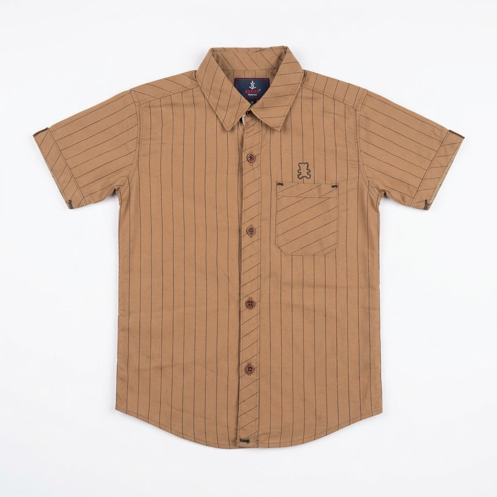 Boys Camel Pinstripe Casual Shirt
