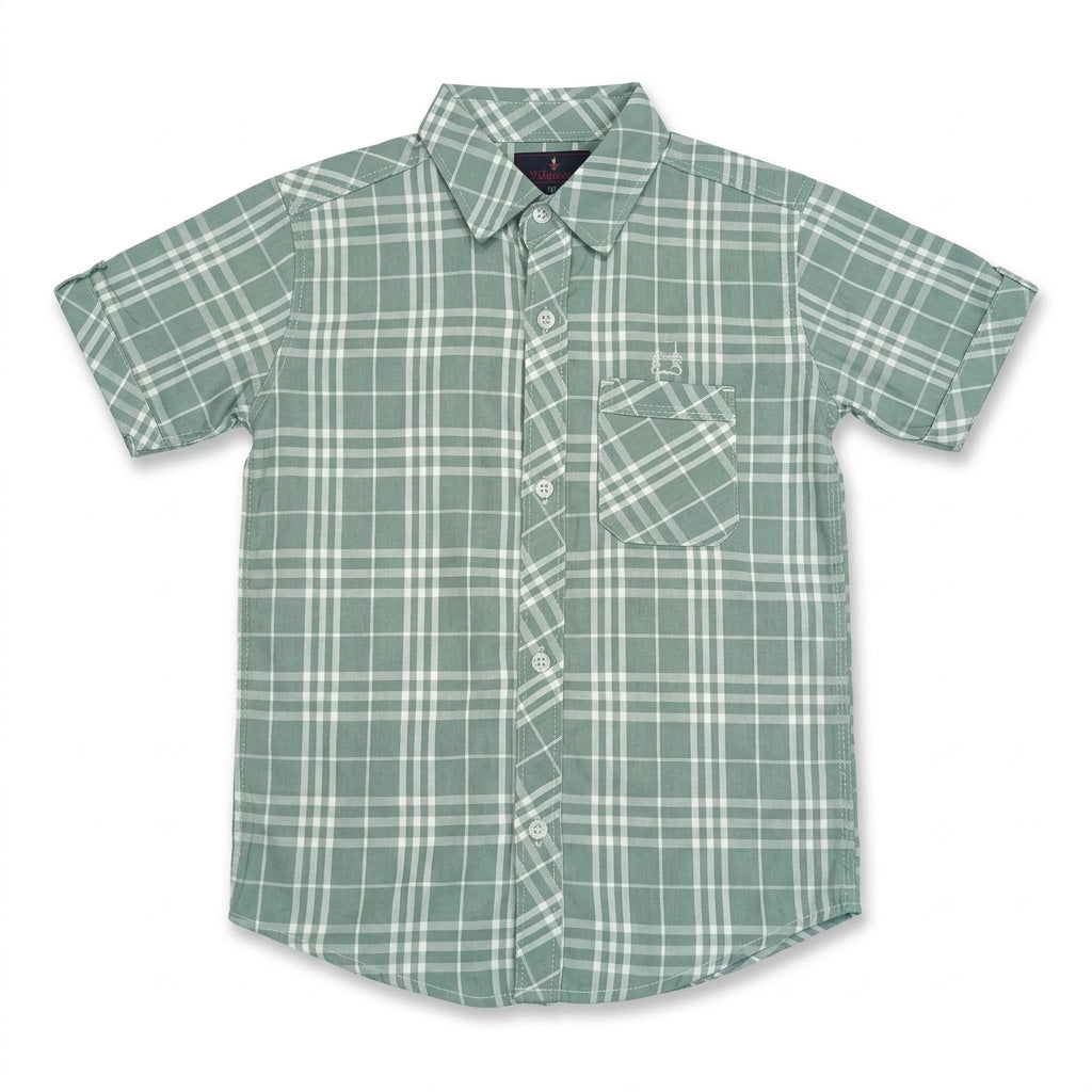Boys’ Sage Green Plaid Casual Shirt
