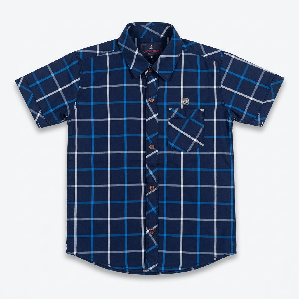 Boys Navy Blue Checkered Casual Shirt