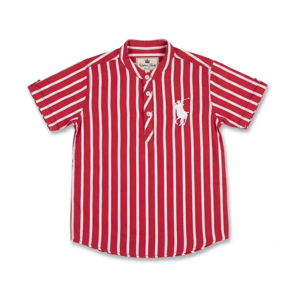 Boys Red & White Striped Polo Style Shirt