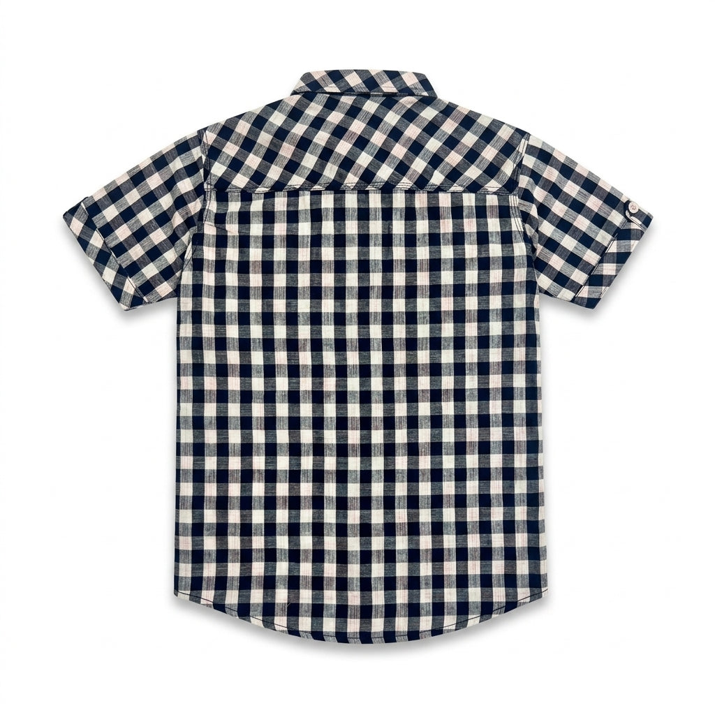 Boys Navy & White Checkered Casual Shirt