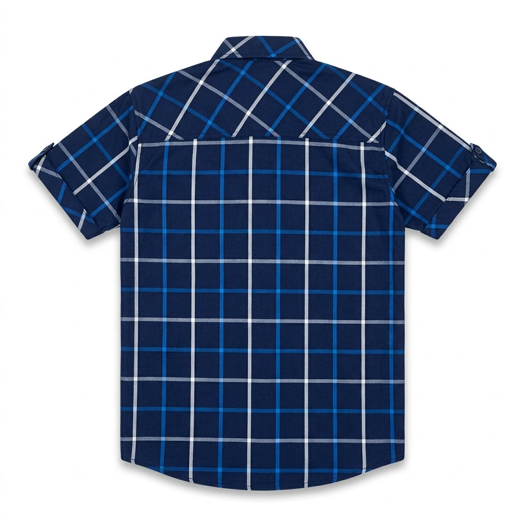 Boys Navy Blue Checkered Casual Shirt