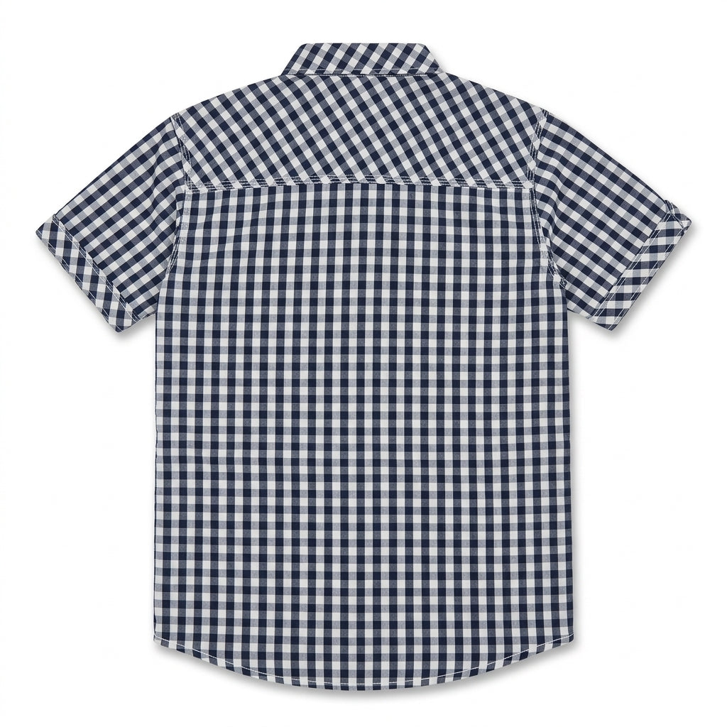 Boys Navy & White Micro Check Casual Shirt