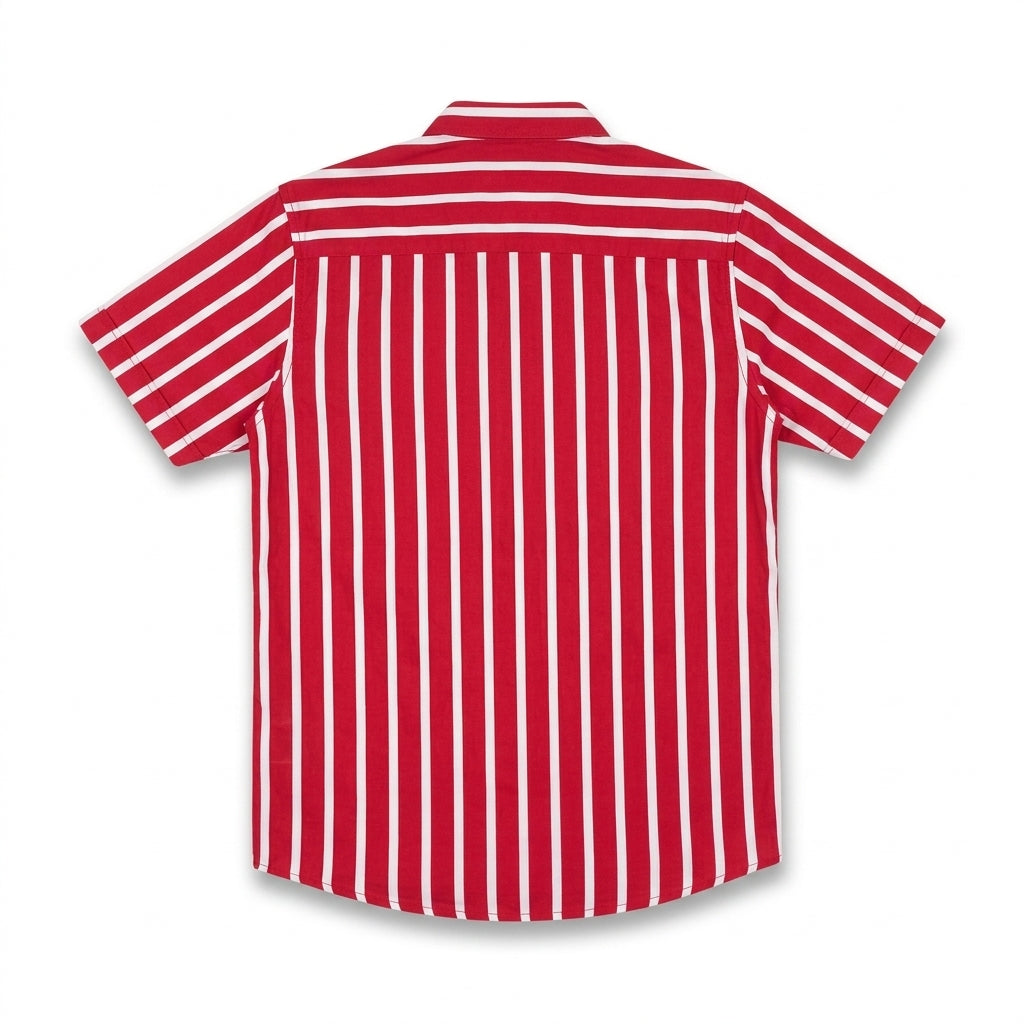 Boys Red & White Striped Polo Style Shirt