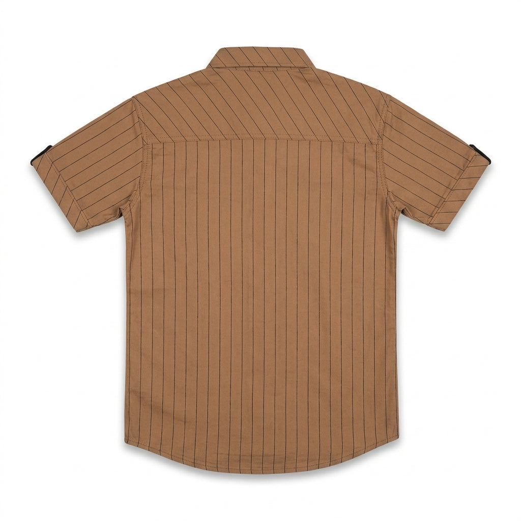 Boys Camel Pinstripe Casual Shirt