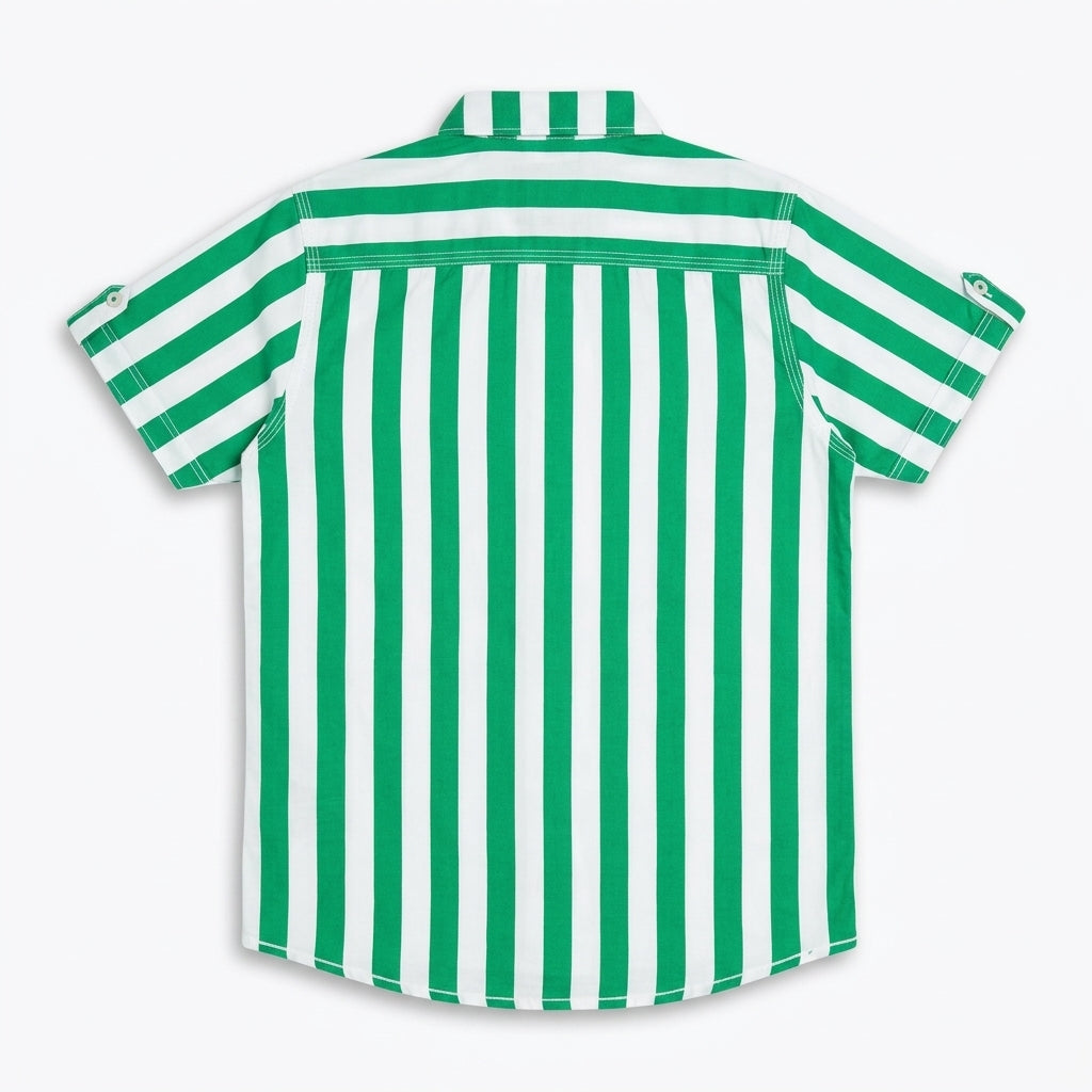 Boys Green & White Striped Casual Shirt