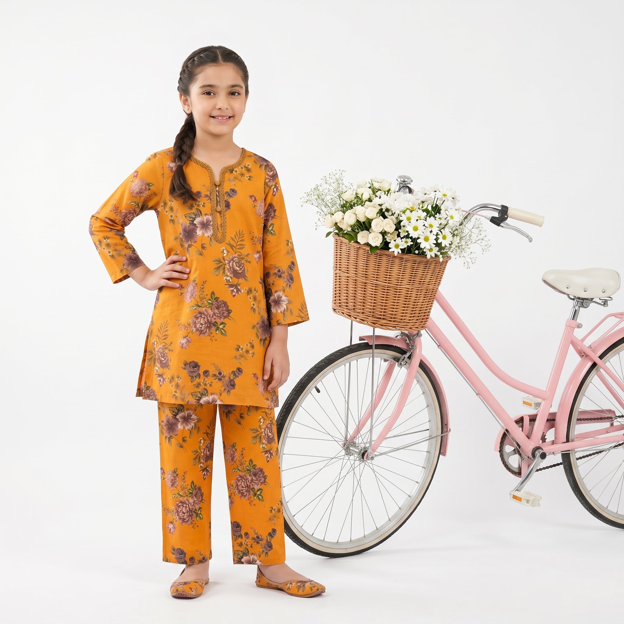 Sunflower Bloom Girls Printed Kurta Pajama