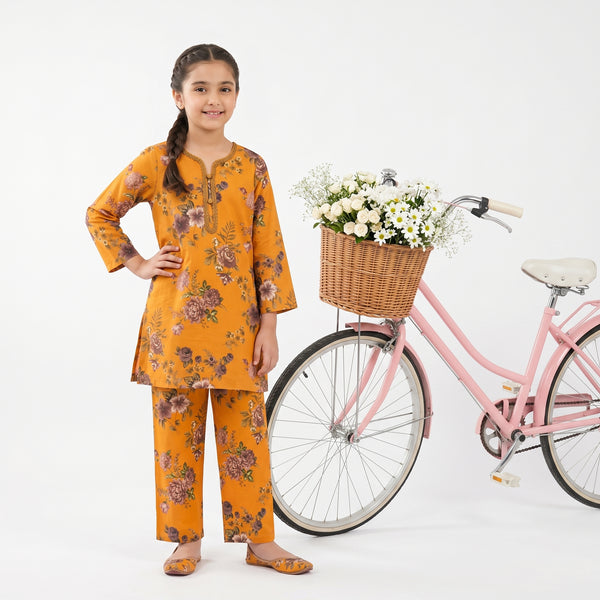Sunflower Bloom Girls Printed Kurta Pajama