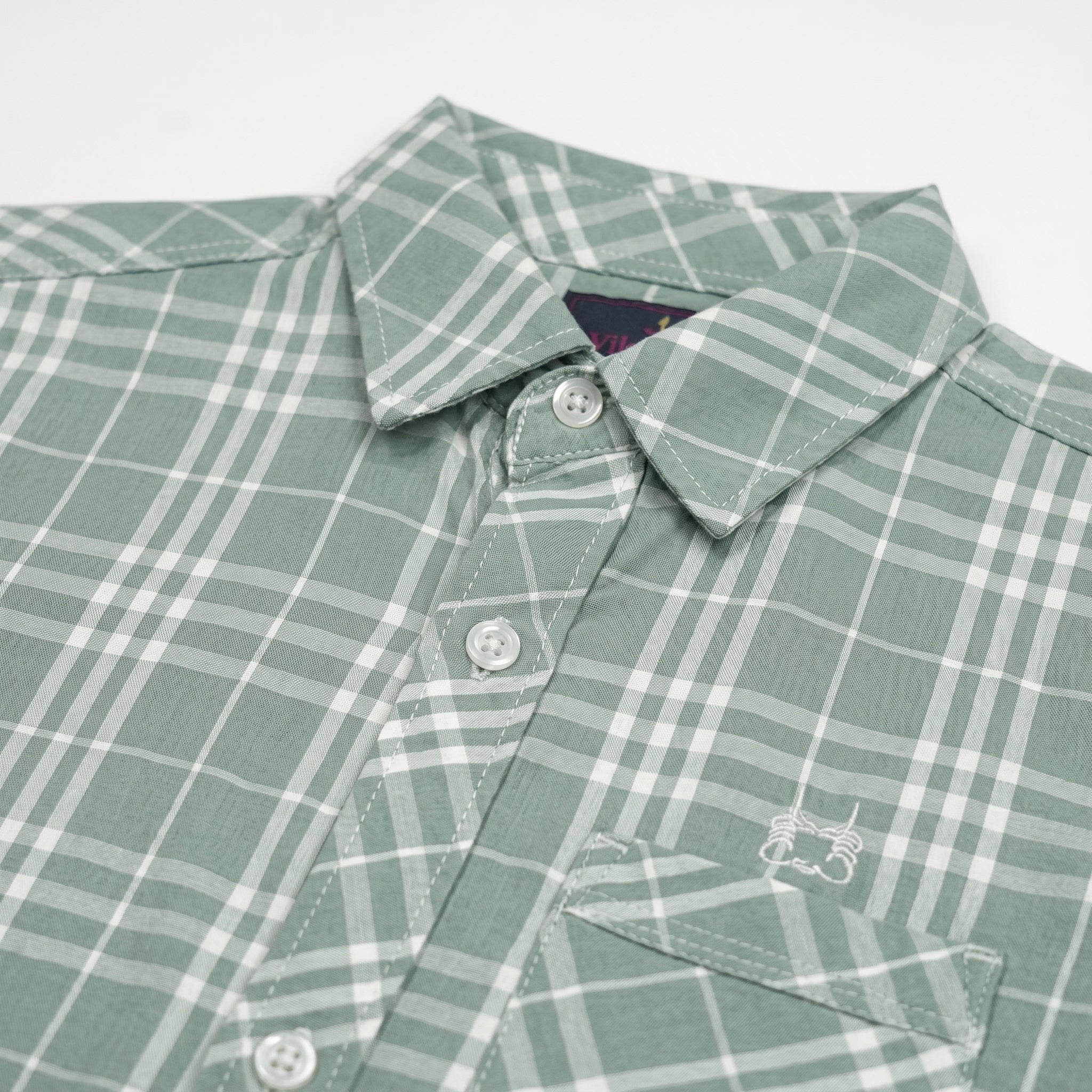 Boys’ Sage Green Plaid Casual Shirt