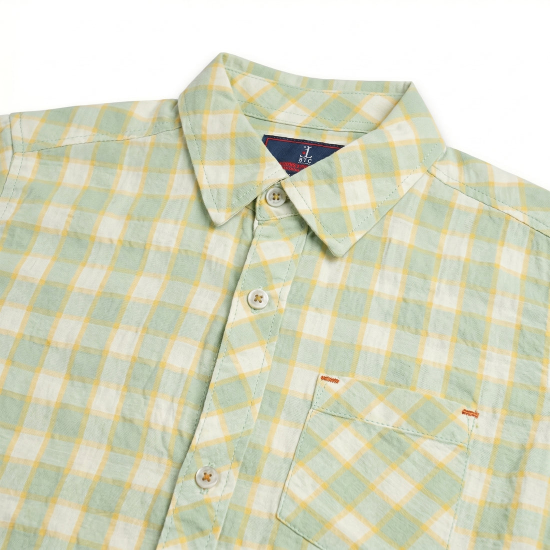 Boys Mint Green & Yellow Plaid Casual Shirt