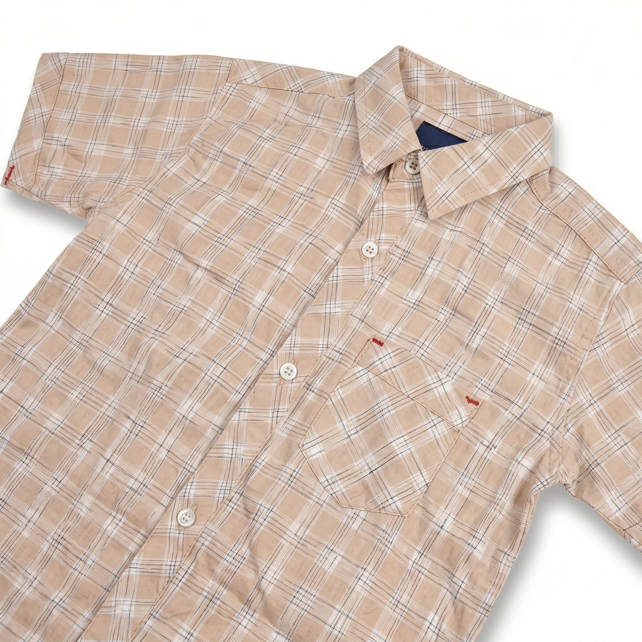 Boys Beige Checkered Casual Shirt